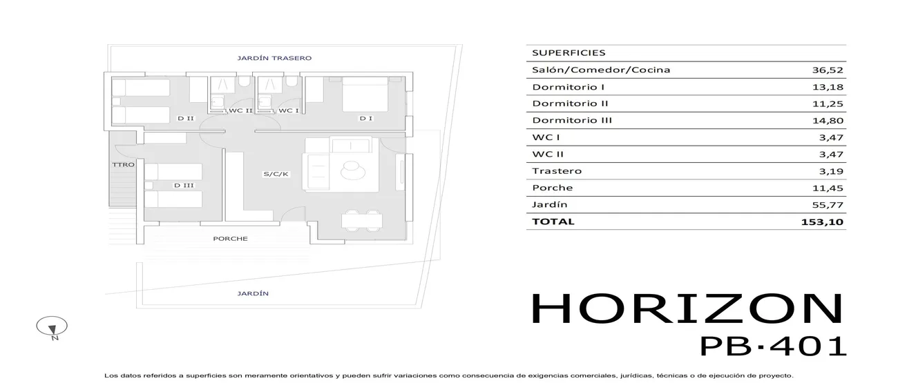 Ground floor · 3 bedrooms floor plan, Horizon Resort II — sheet PB·401