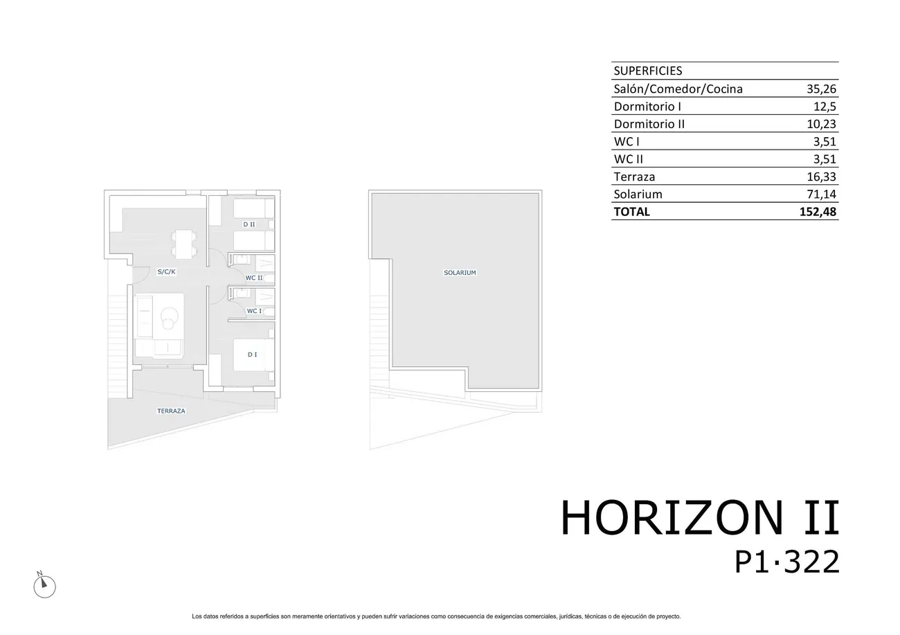 Top floor · 2 bedrooms floor plan, Horizon Resort II — sheet P1·322