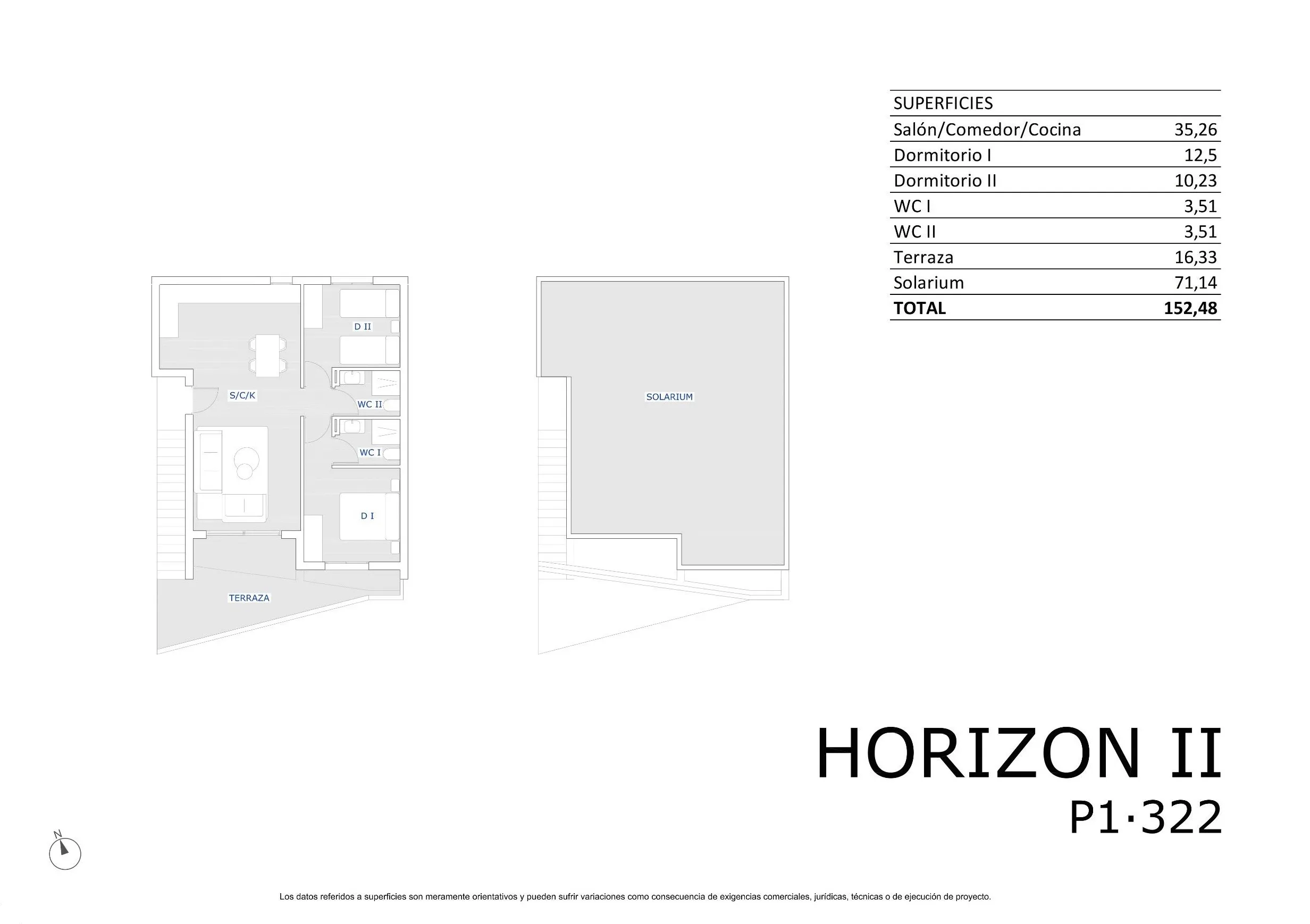 Top floor · 2 bedrooms floor plan, Horizon Resort II — sheet P1·322