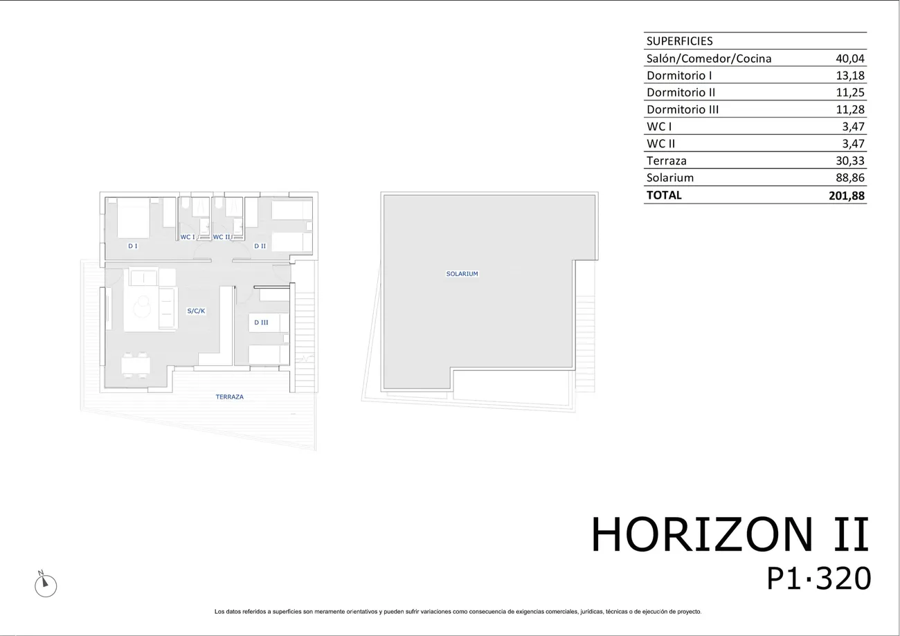 Top floor · 3 bedrooms floor plan, Horizon Resort II — sheet P1·320