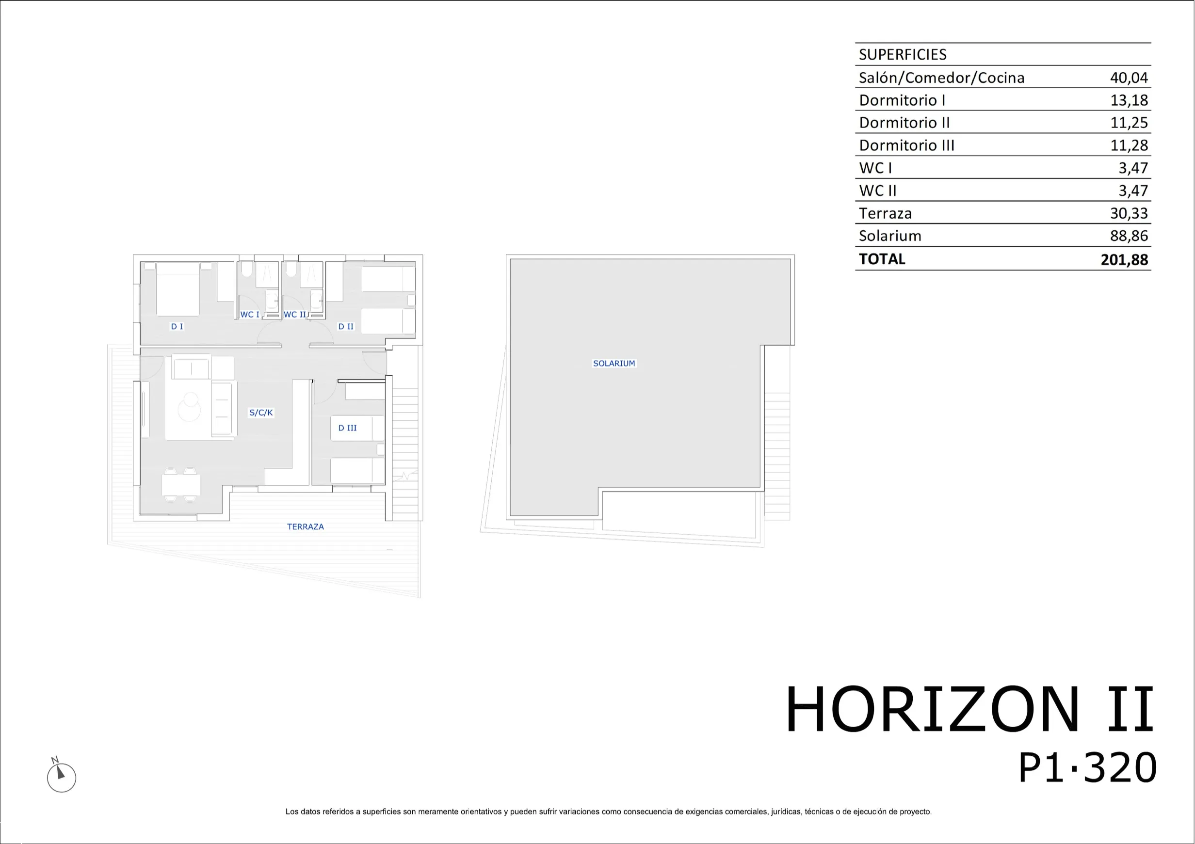 Top floor · 3 bedrooms floor plan, Horizon Resort II — sheet P1·320